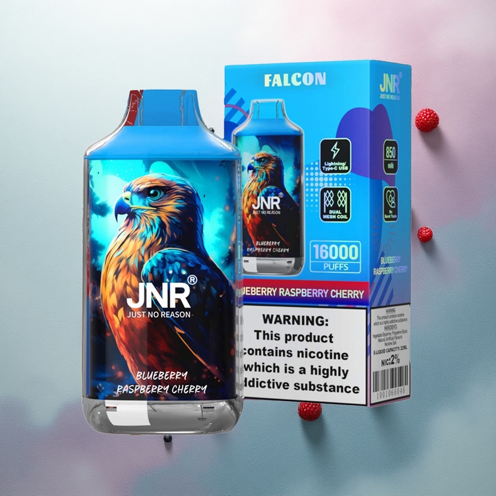 JNR Falcon 16000 Blueberry Raspberry Cherry 850mAh Dual Mesh 22ml Nicotine 0% 2%