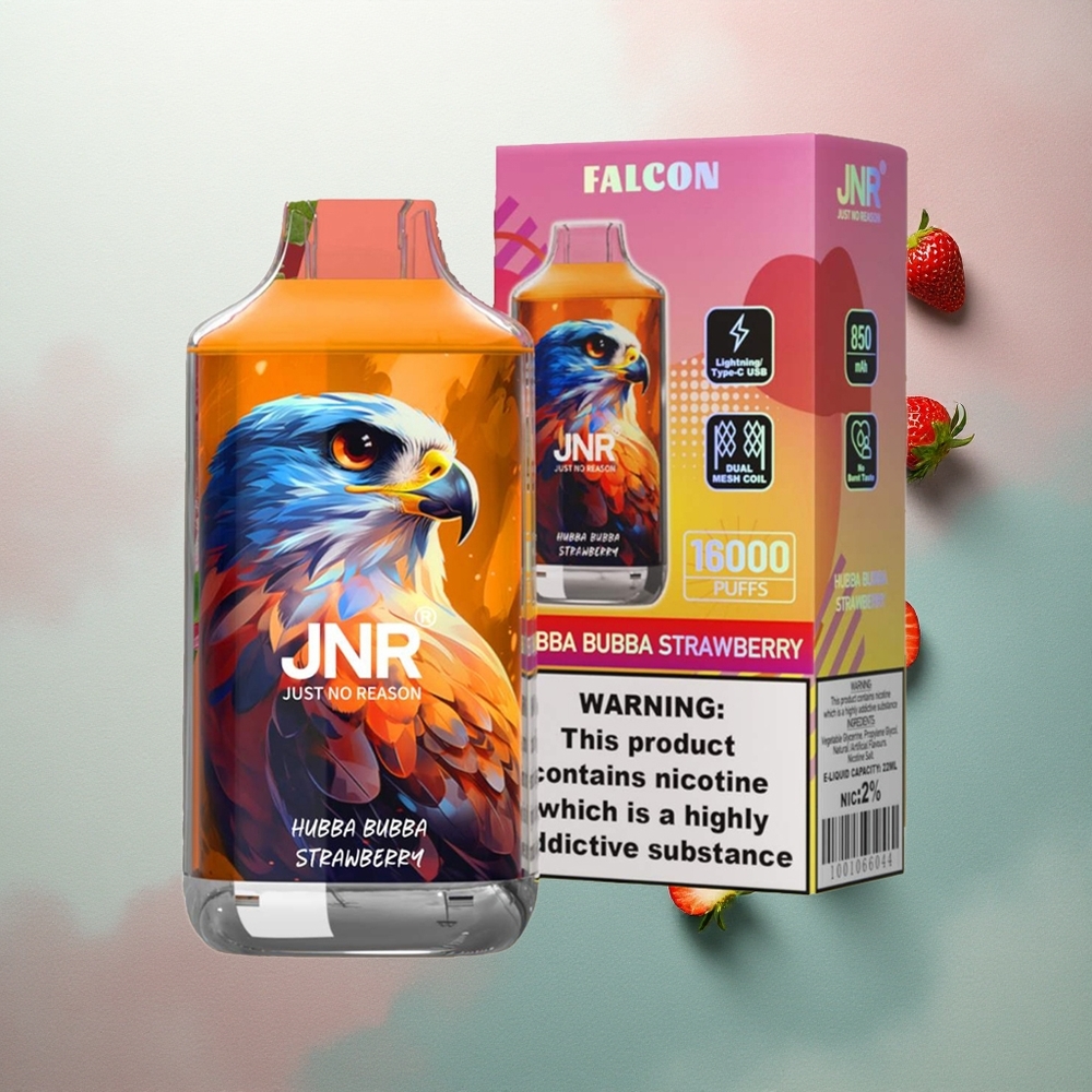 JNR Falcon 16000 Hubba Bubba Strawberry 22ml Dual Mesh 850mAh Type C Nicotine 0% 2%
