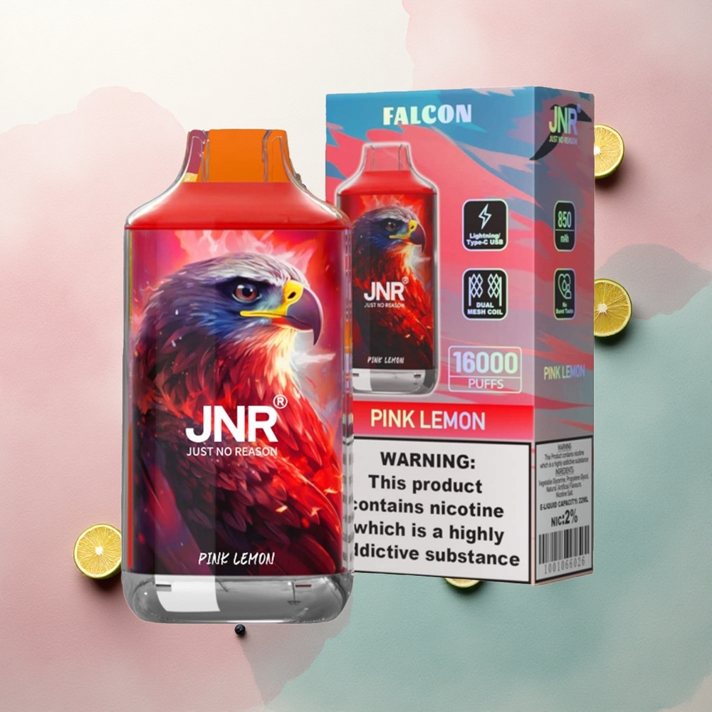 JNR Falcon 16000 Pink Lemon 850mAh 22ml Dual Mesh Nicotine 0% 2%
