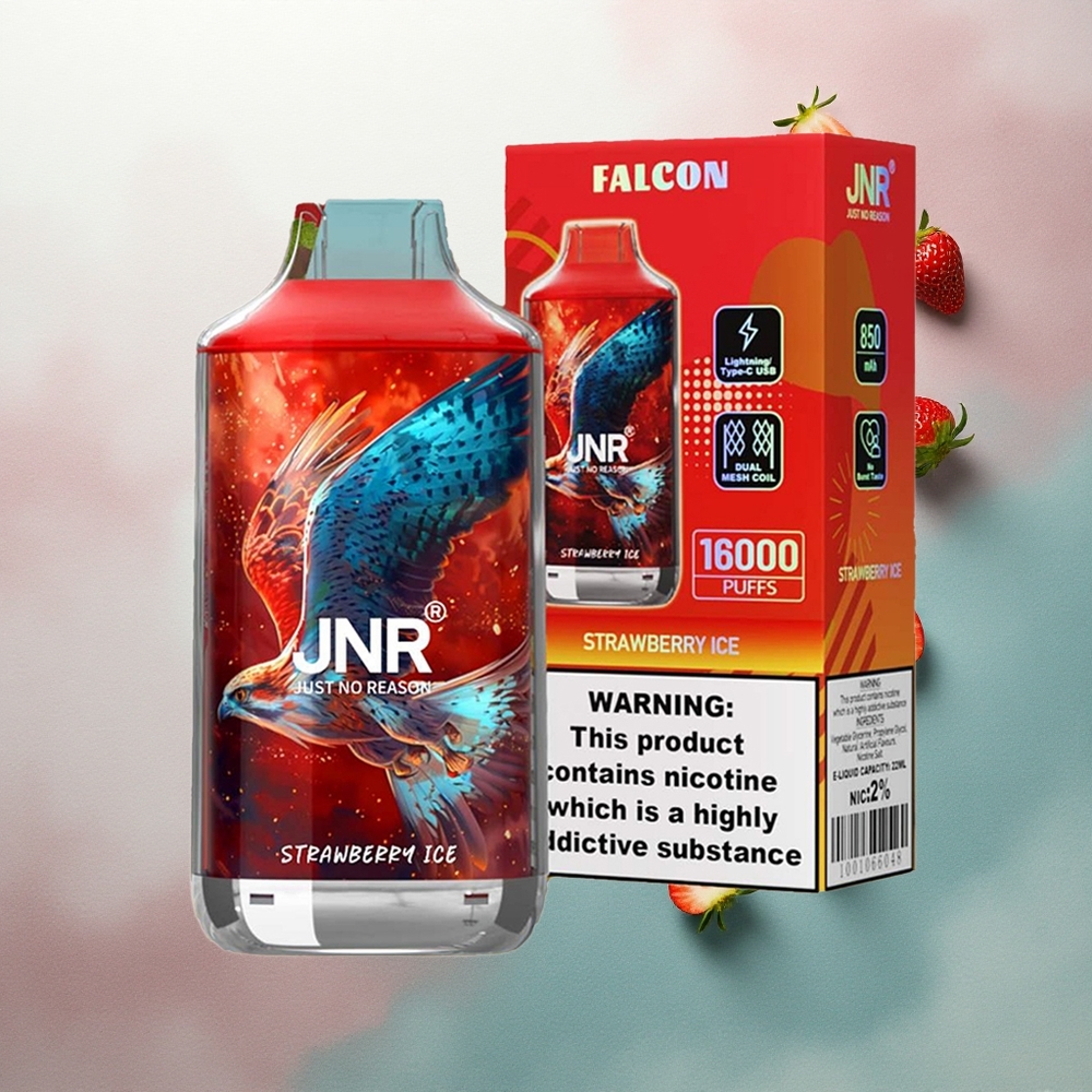 JNR Falcon 16000 Strawberry Ice 850mAh 22ml Dual Mesh Nicotine 0% 2%
