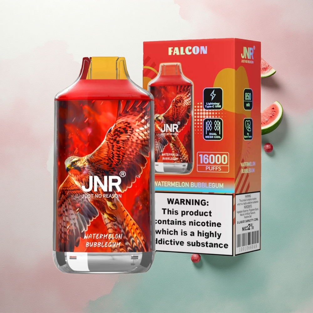 JNR Falcon 16000 Watermelon Bubblegum 850mAh 22ml Dual Mesh Nicotine 0% 2%