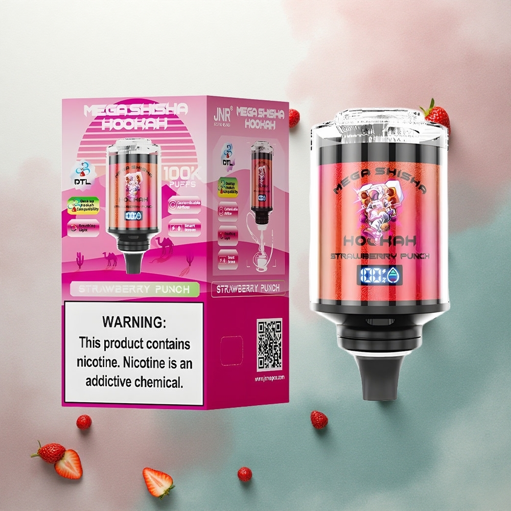 JNR Mega Shisha Hookah 100K Strawberry Punch 2200mAh Adjustable Airflow