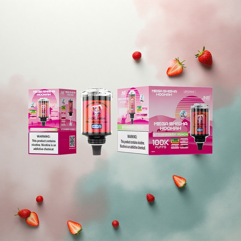 JNR Mega Shisha Hookah 100K Strawberry Punch 2200mAh Adjustable Airflow