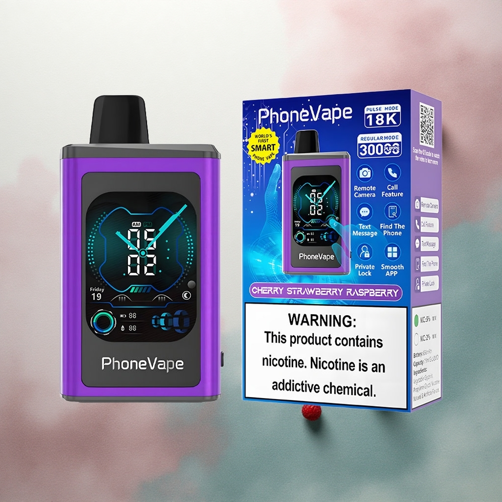 JNR PhoneVape 30000 Cherry Strawberry Raspberry Type-C Rechargeable 850mAh Nicotine 2% 5% Adjustable Airflow
