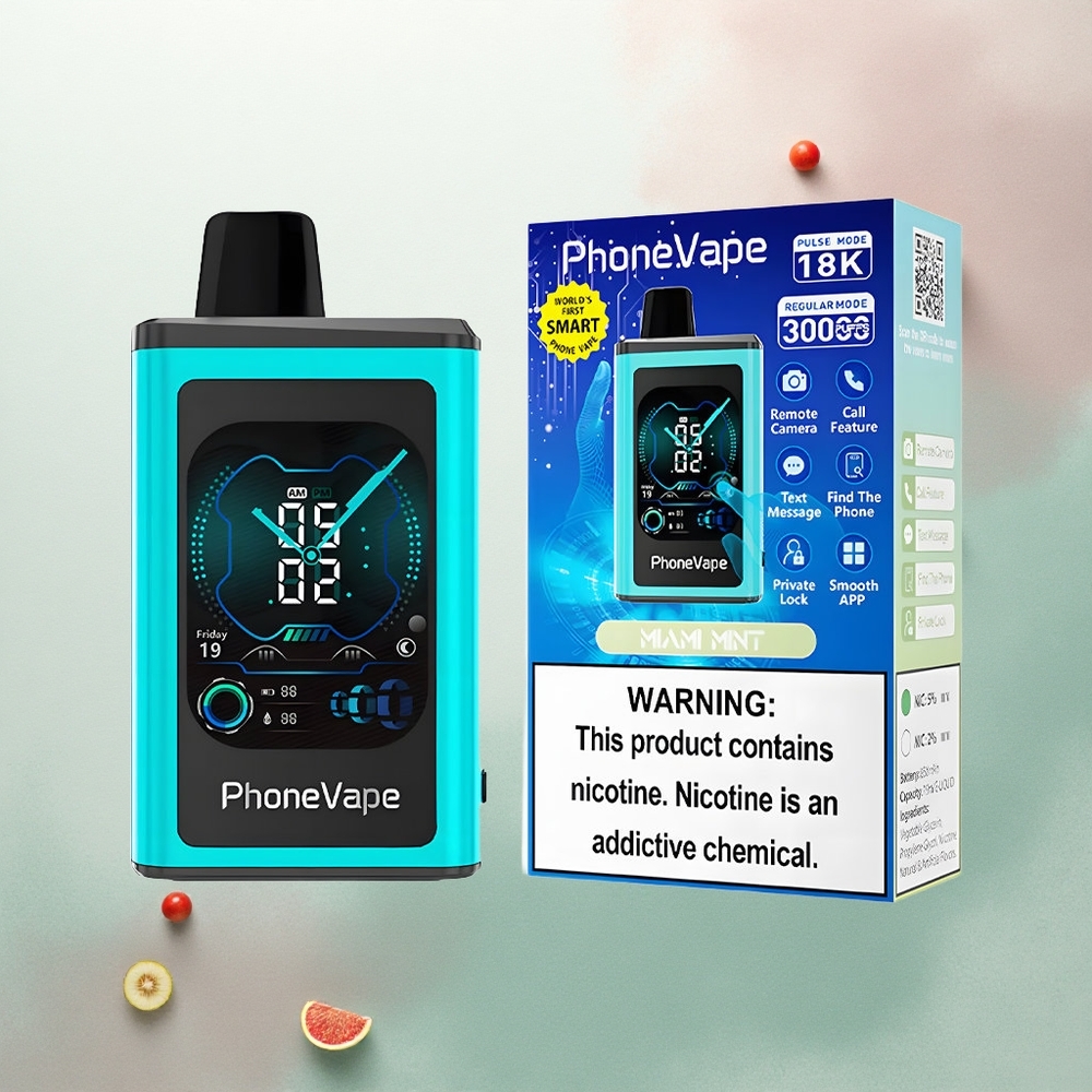 JNR PhoneVape 30000 Miami Mint 850mAh Adjustable Airflow Nicotine 2% 5%