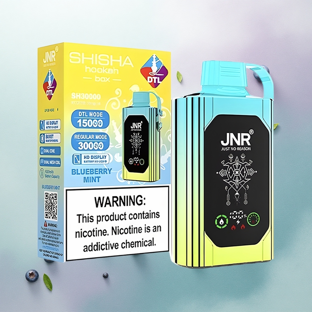 JNR Shisha Hookah Box 20500 Blueberry Mint Dual Mesh Coil 25ml Nicotine Options