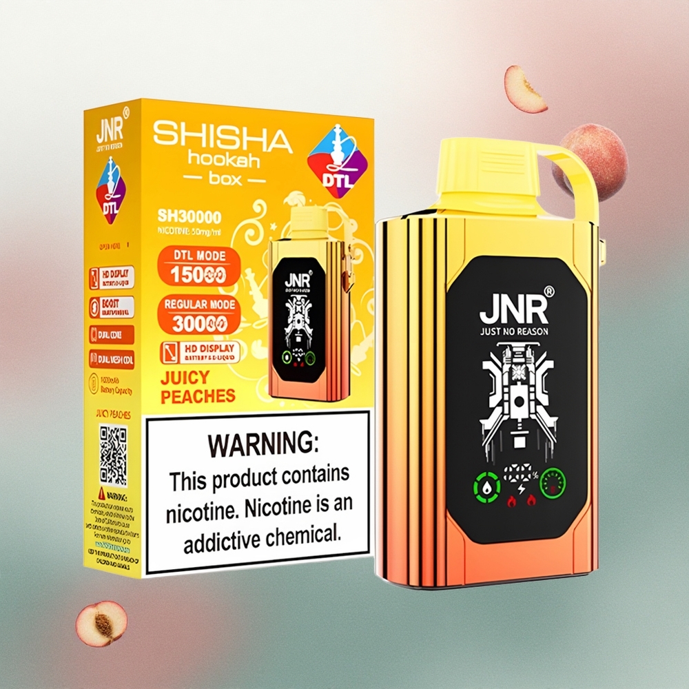 JNR Shisha Hookah Box 20500 Juicy Peaches HD Display 1000mAh 25ml Dual Mesh Coil