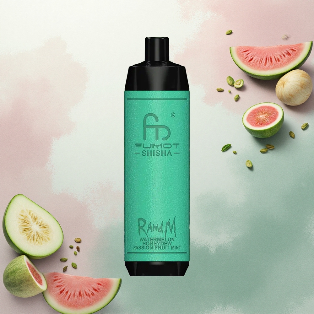 RandM Fumot Shisha 10000 Puffs Watermelon Honeydew Passion Fruit Mint 18ml 0.5% Nicotine 850mAh