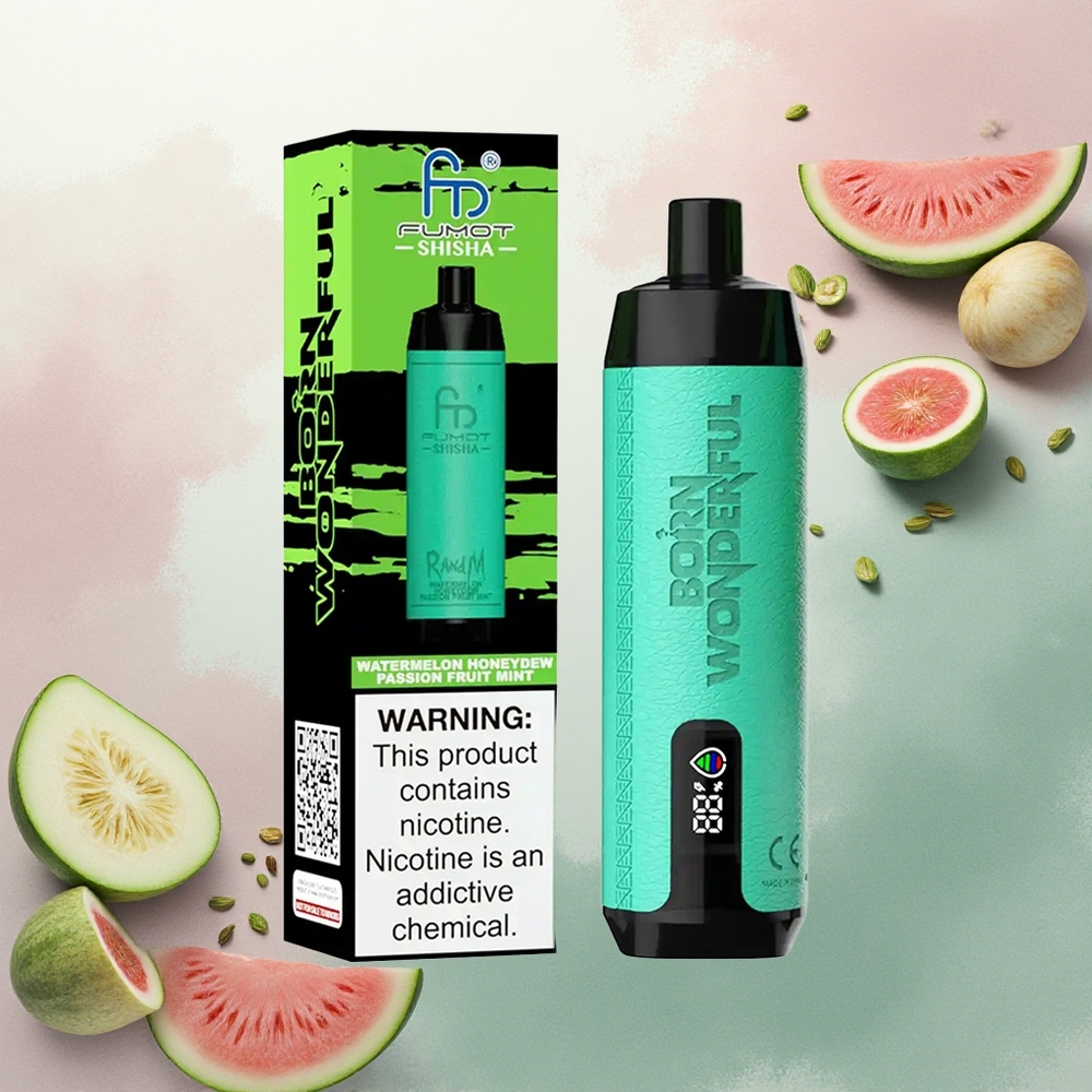 RandM Fumot Shisha 10000 Puffs Watermelon Honeydew Passion Fruit Mint 18ml 0.5% Nicotine 850mAh