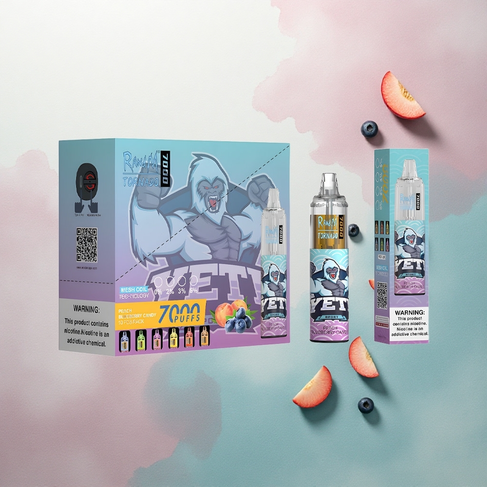 RandM Fumot Tornado 7000 Puffs Peach Blueberry Candy 850mAh Mesh 5% Nicotine