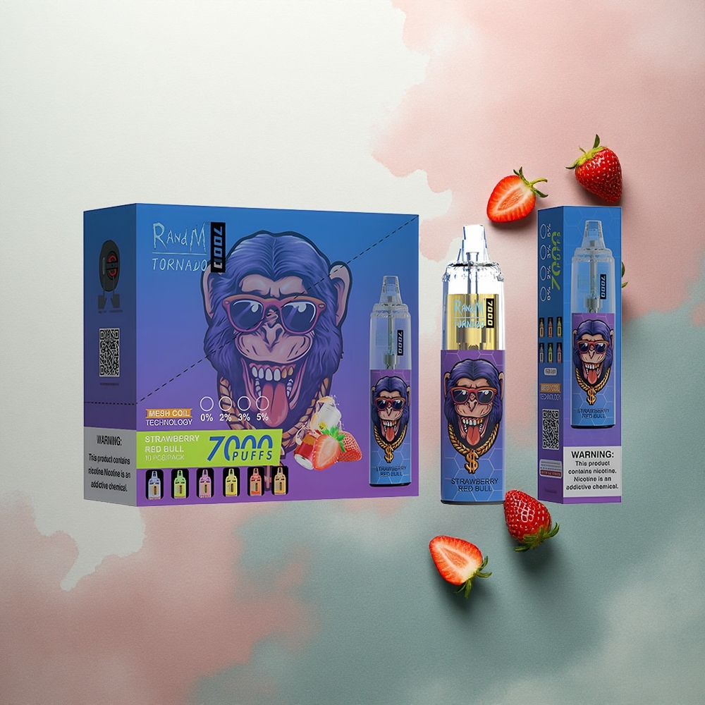RandM Fumot Tornado 7000 Puffs Strawberry Red Bull Mesh Coil 850mAh 5% Nicotine