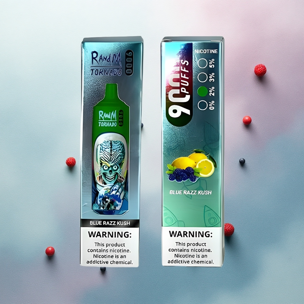 RandM Fumot Tornado 9000 Puffs Blue Razz Kush Mesh 18mL 850mAh RGB