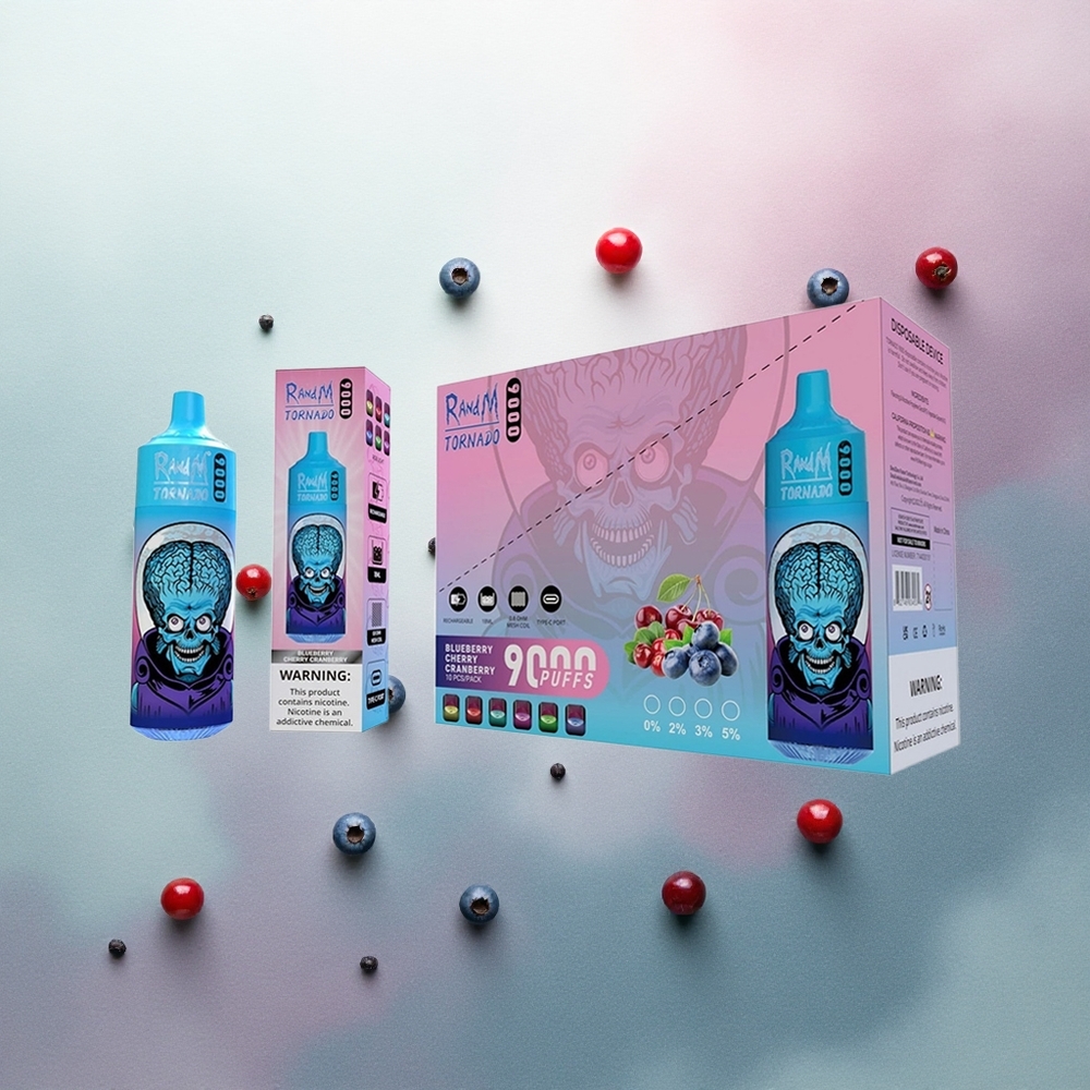RandM Fumot Tornado 9000 Puffs Blueberry Cherry Cranberry Mesh Coil 18mL 850mAh
