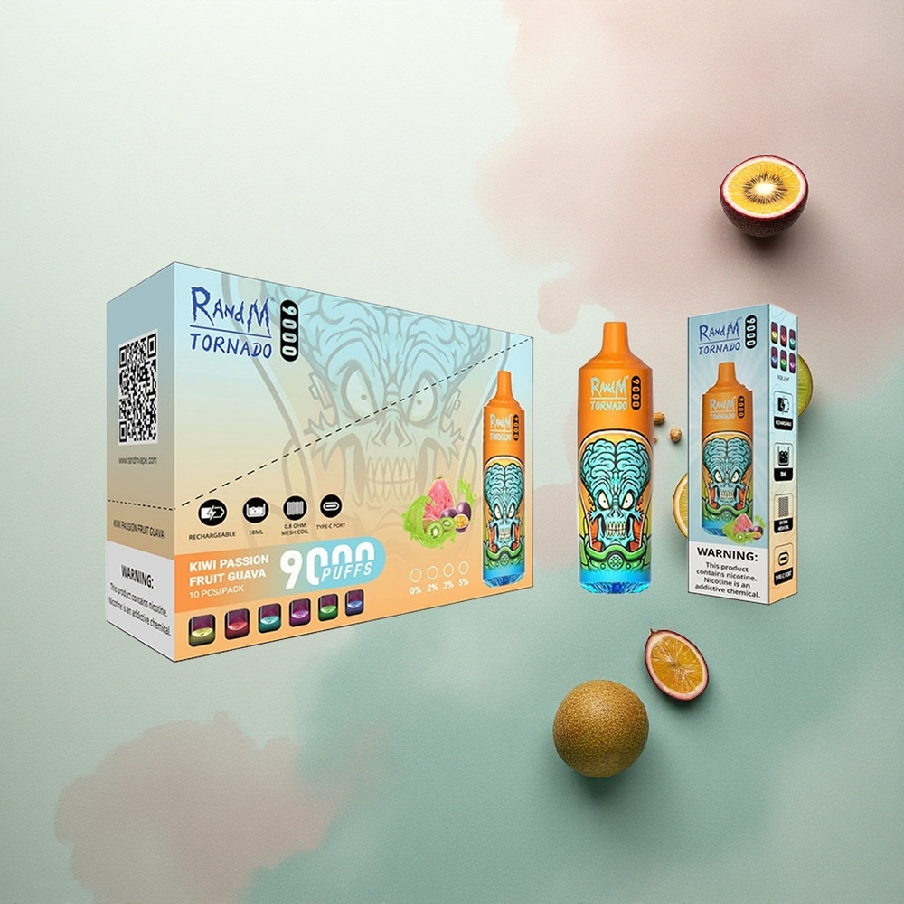 RandM Fumot Tornado 9000 Puffs Kiwi Passion Fruit Guava 850mAh 18mL Mesh Coil