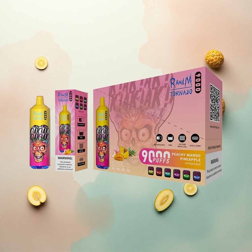 RandM Fumot Tornado 9000 Puffs Peachy Mango Pineapple 850mAh Mesh Coil RGB Display