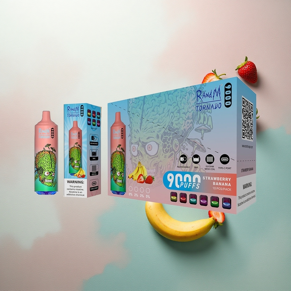 RandM Fumot Tornado 9000 Puffs Strawberry Banana Mesh Coil RGB Display 850mAh