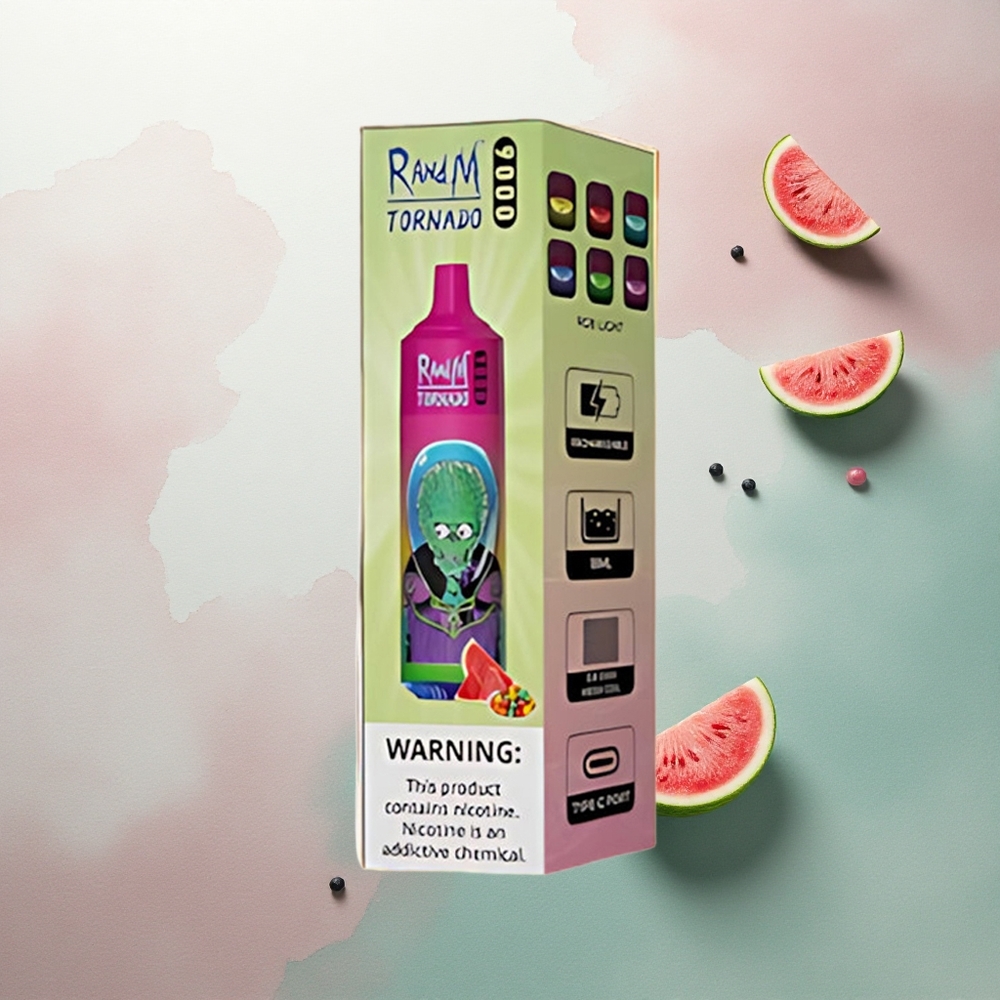 RandM Fumot Tornado 9000 Puffs Watermelon Bubble Gum Mesh Coil 18mL 850mAh Rechargeable