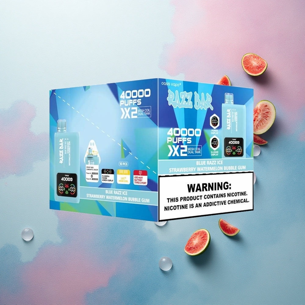 Razz Bar 40000 Puffs Blue Razz Ice-Strawberry Watermelon Bubble Gum 650mAh 5% Nicotine