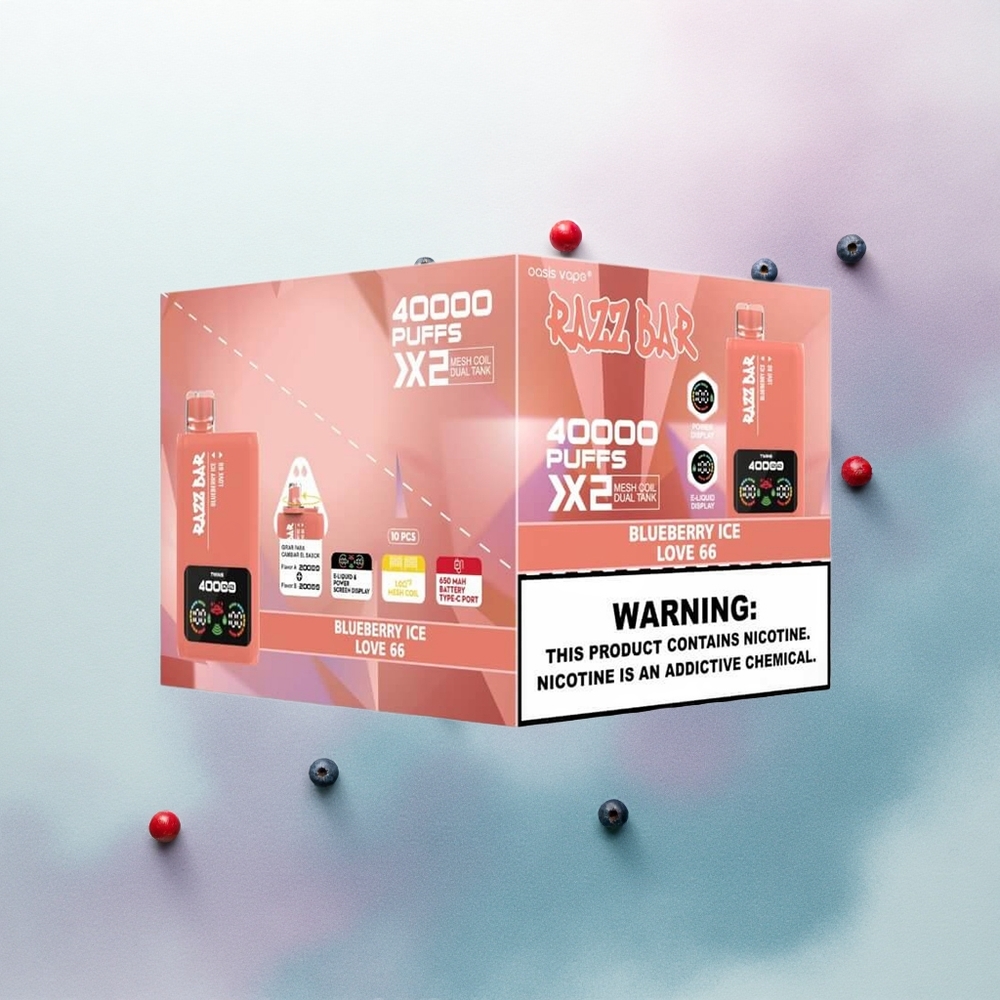 Razz Bar 40000 Puffs Blueberry Ice - Love 66 with Mesh Coil and 650mAh