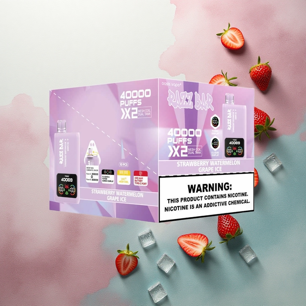 Razz Bar 40000 Puffs Strawberry Watermelon - Grape Ice with 5% Nicotine and 650mAh Battery