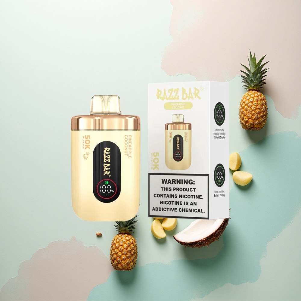 Razz Bar 50K Puffs Pineapple Coconut 2% Nicotine 650mAh 1.0 Ohm Mesh