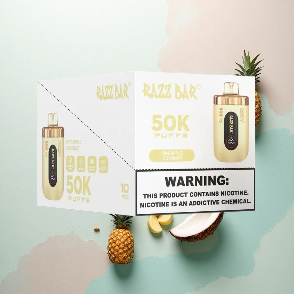 Razz Bar 50K Puffs Pineapple Coconut 2% Nicotine 650mAh 1.0 Ohm Mesh