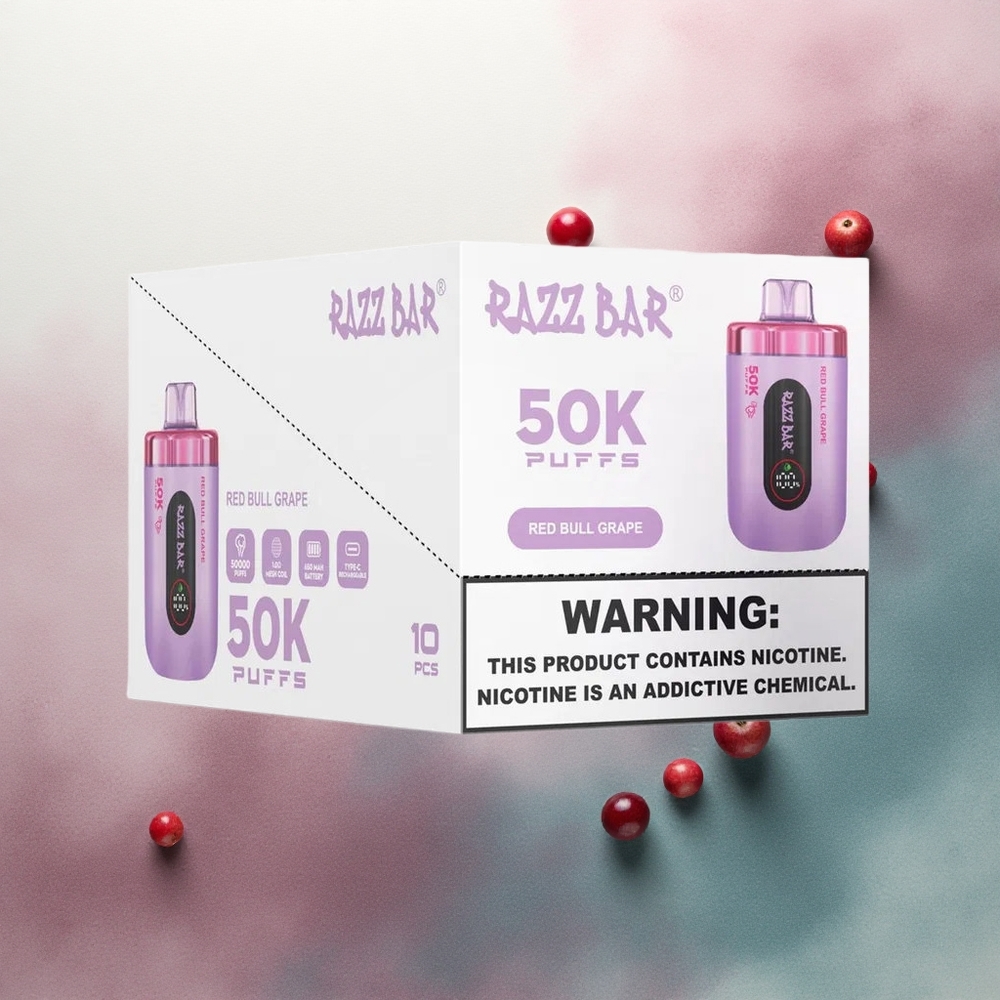 Razz Bar 50K Puffs Red Bull Grape 1.0 Ohm Mesh 650 mAh 2% Nicotine