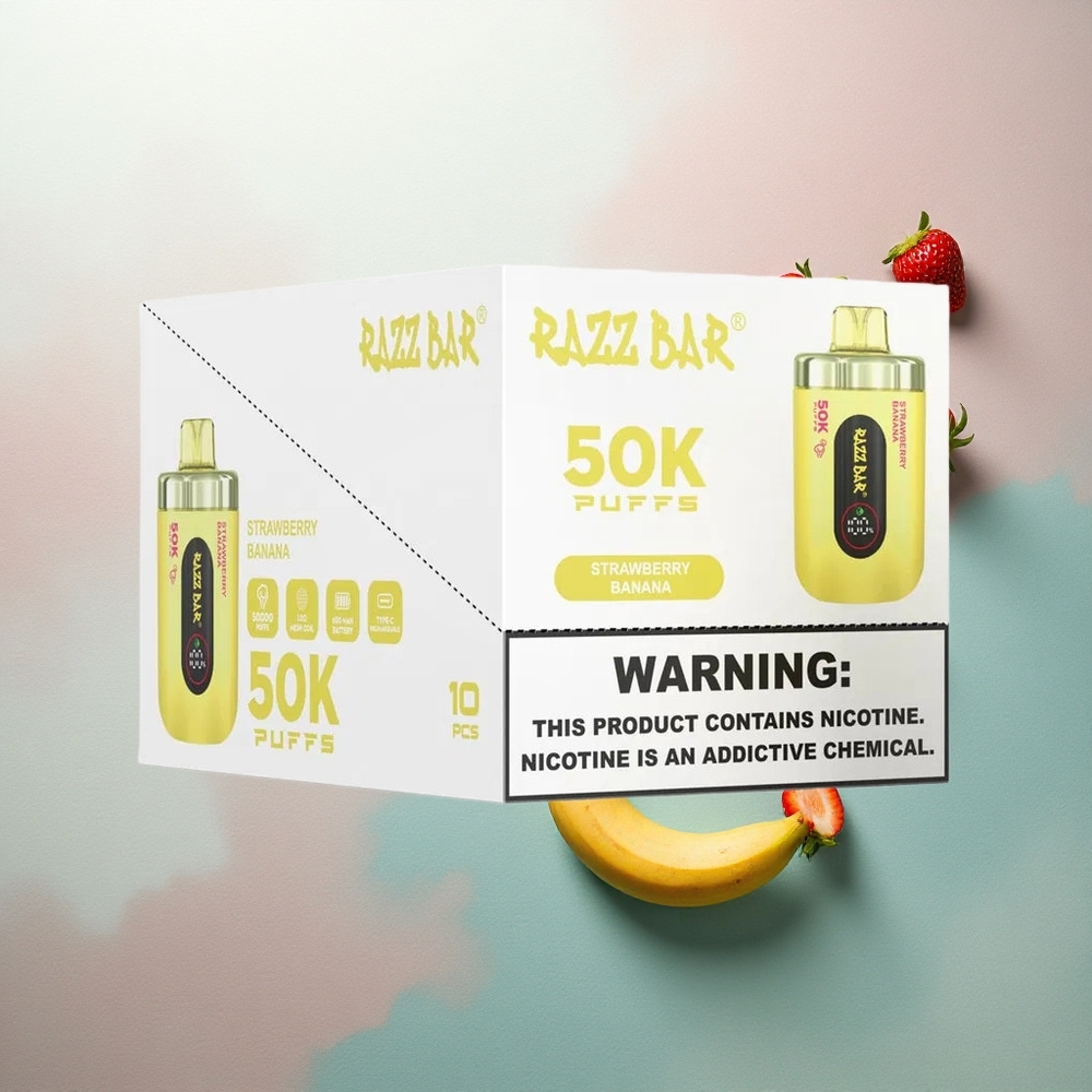 Razz Bar 50K Puffs Strawberry Banana Mesh Coil 650mAh Rechargeable 2% Nicotine