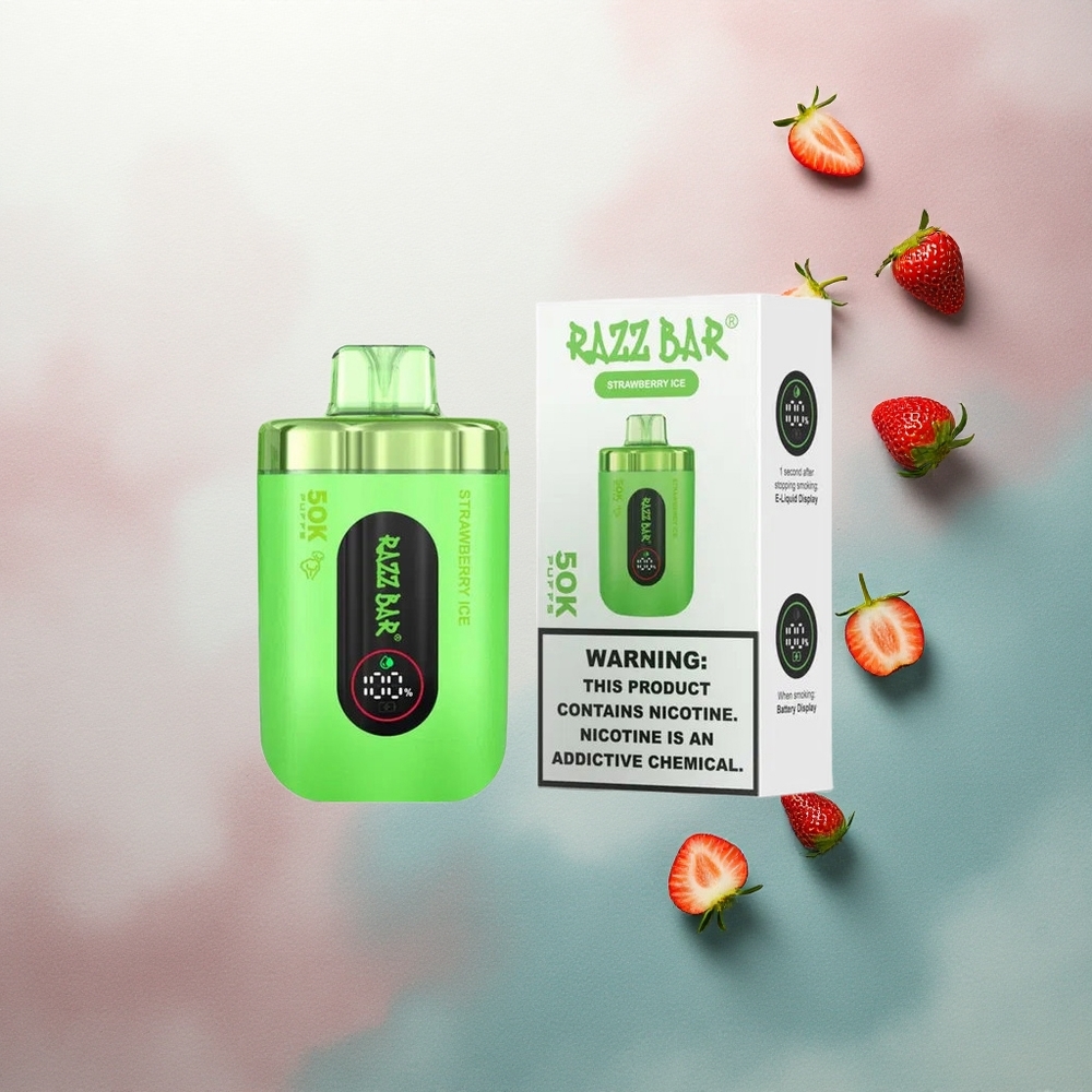 Razz Bar 50K Puffs Strawberry Ice 1.0 Ohm 650mAh 2% Nicotine