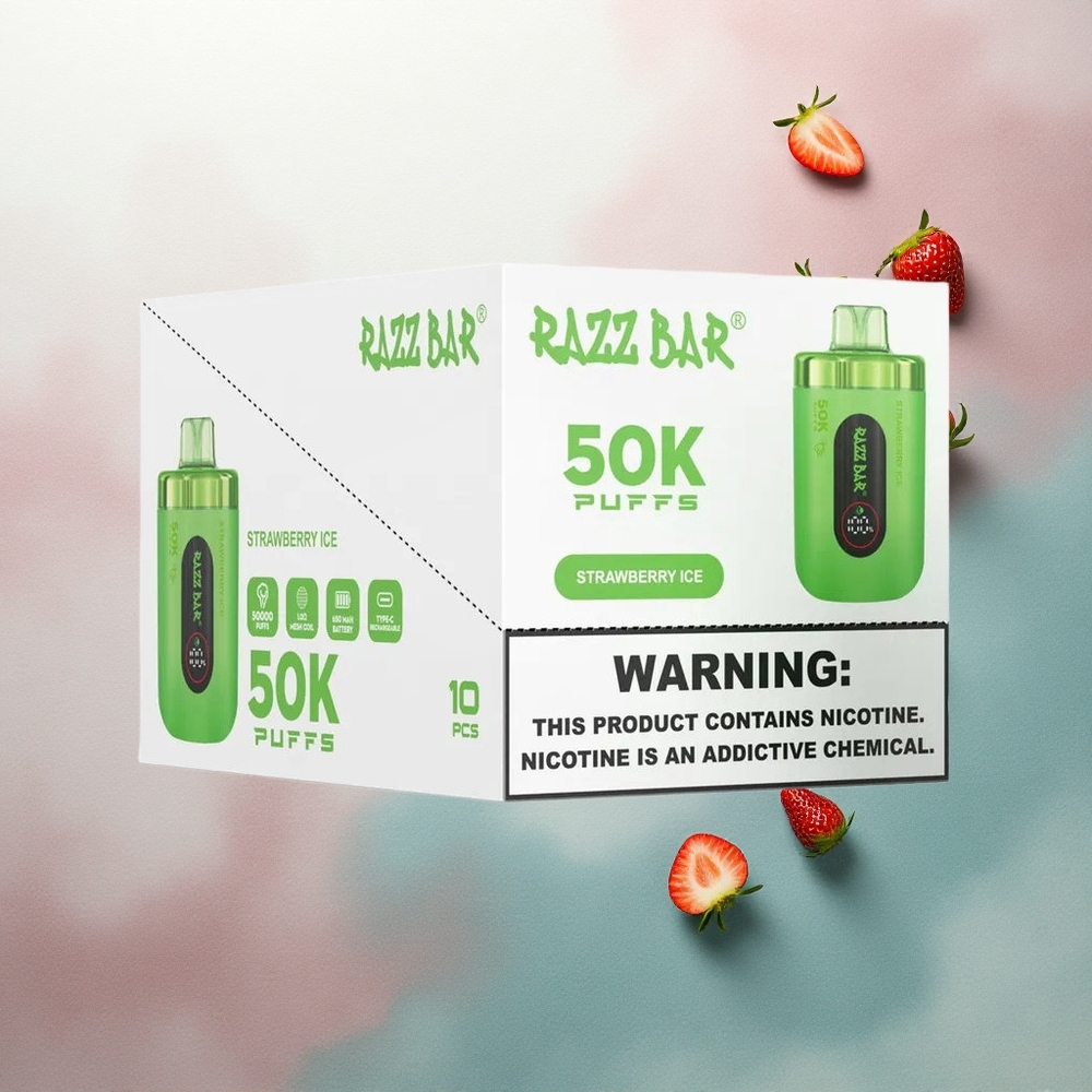 Razz Bar 50K Puffs Strawberry Ice 1.0 Ohm 650mAh 2% Nicotine
