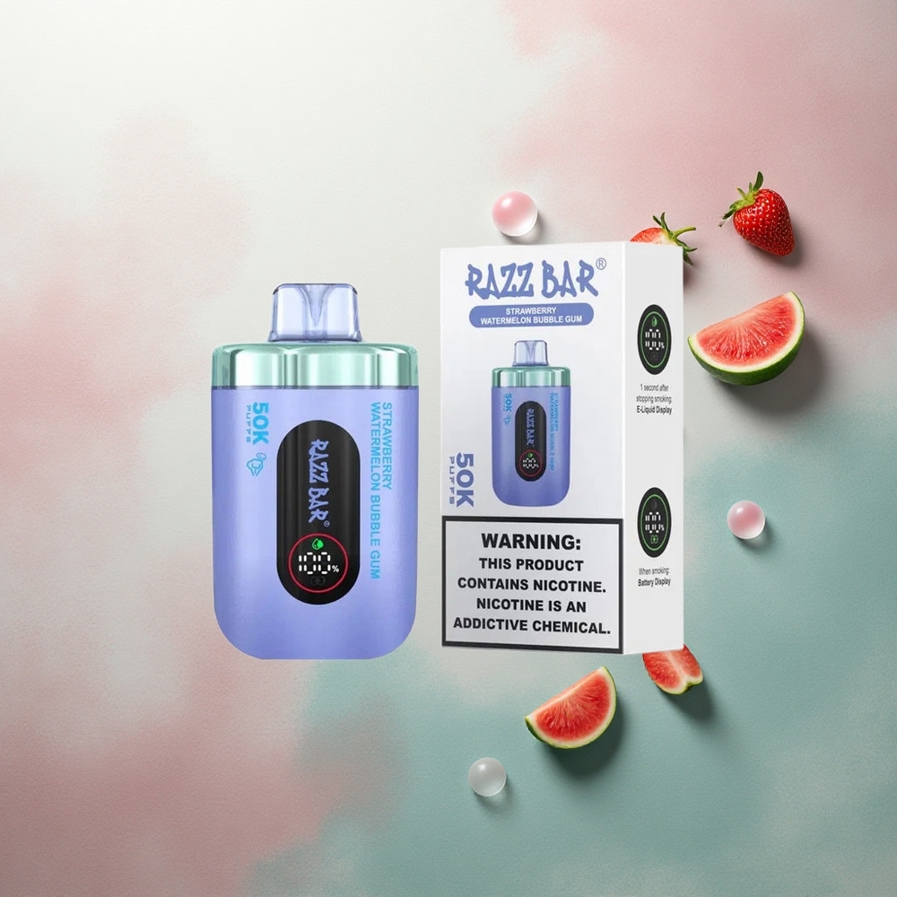 Razz Bar 50K Puffs Strawberry Watermelon Bubble Gum 2% Nicotine 650mAh Type-C