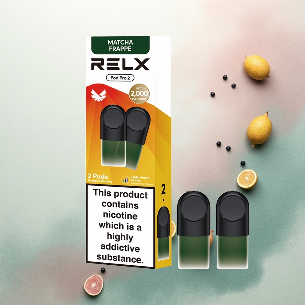 Relx Pod Pro 2 Vape Device Matcha Frappe Tea 18mg/ml Nicotine, 1.9ml Capacity, 3 Voltage Modes